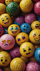 Happy Emoji Balls A Vibrant Collection of 3D Emoji Spheres Featuring Playful Expressions and Texture