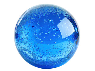 Captivating Blue Glass Sphere with Intriguing Air Bubbles: A Stunning Macro Shot
