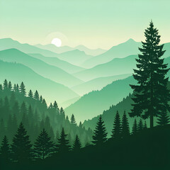 Fototapeta premium Serene Mountain Vista: Green Landscape Art