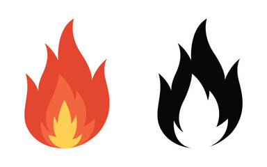 Vector Fire Flame Isolated Icon Set. Campfire, Bonfire, Flame Sign, Front View. Vector Illustration