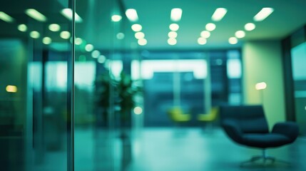 Fototapeta premium Abstract Teal Office Interior: Blurred Modern Workplace