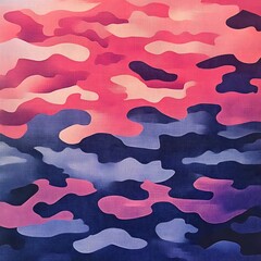 Vibrant and Textured Overlapping Camouflage Pattern in Delicate Tones