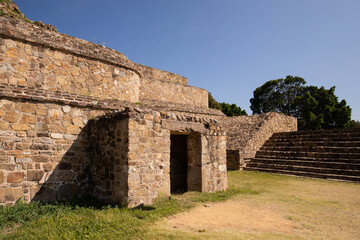 Capilla at the ancient archaeological ruins of Monte Alban in the Oaxaca region of Mexico. Ancient...