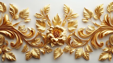 Ornate gold leaf pattern a classical design isolated on a white background for fine detail