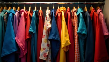 Rows of meticulously crafted costumes hanging on racks , embroidery, fabric