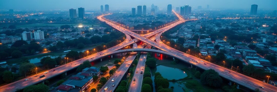 Jakarta Semanggi interchange aerial view, complex road system ,  interchange,  path,  metropolis