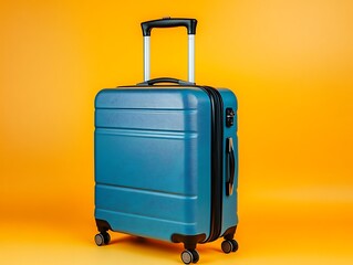 Blue Suitcase on Orange Background