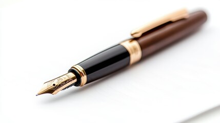 Stylish pen on a white background with a signature on a sheet. 