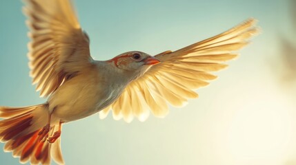 Obraz premium Bird soaring, sunlit sky, freedom, nature