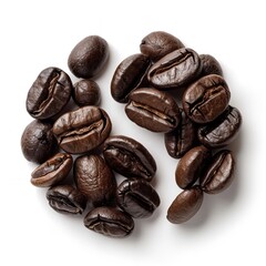 Obraz premium Roasted Coffee Beans Arranged Alongside a Smooth, Curved Shape Made of Ground Coffee, Forming a Yin-Yang Inspired Composition on a Clean White Background, Representing Balance and Contrast.