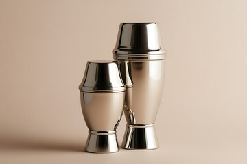 Sleek Stainless Steel Cocktail Shakers:  Studio Minimalist Still Life