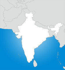 インドと周辺国の地図、シンプルで分かりやすい