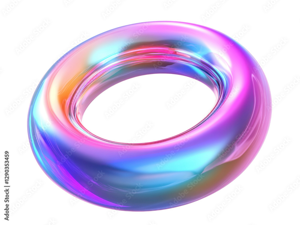 Poster abstract iridescent torus: a 3d render of a colorful, shiny, and smooth toroidal shape against a tra