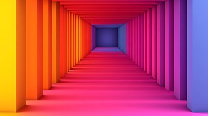 Fototapeta premium Vibrant geometric tunnel with colorful gradient walls leading to a dark center, creating depth
