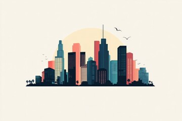 vector illustration cityscape multicolored high-rise houses megacity cityscapes road