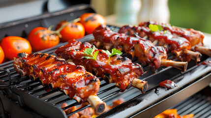 Delicious barbecue ribs glazed with sauce, grilled to perfection