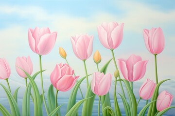 Fototapeta premium Painting of tulips backgrounds outdoors blossom.