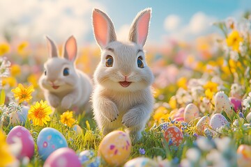 Fototapeta premium Happy Easter Background with colored Easter eggs.
