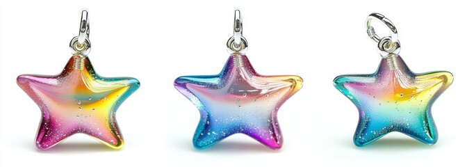 Colorful Star Pendants on White Background