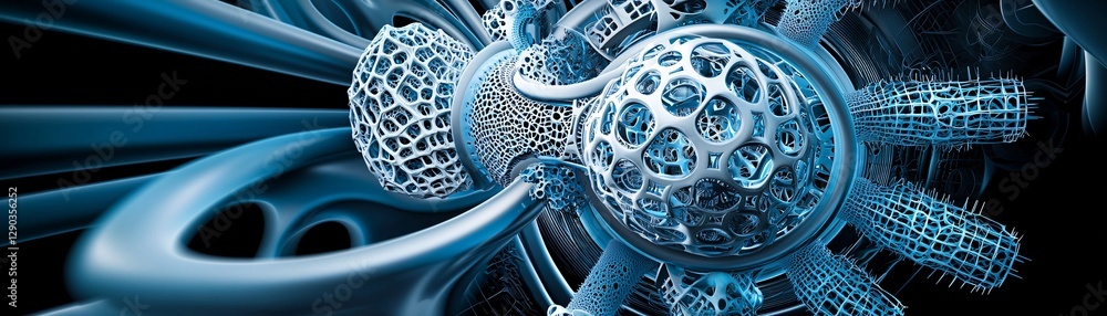 Poster geometric digital fractals, infinite recursion patterns, complex symmetry, mesmerizing abstract deta