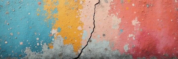 Obraz premium Close-up of weathered concrete wall with cracks and shadows, structure, detail