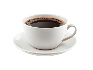 Aromatic Cup of Black Coffee on a White Saucer: A Refreshing Morning Beverage