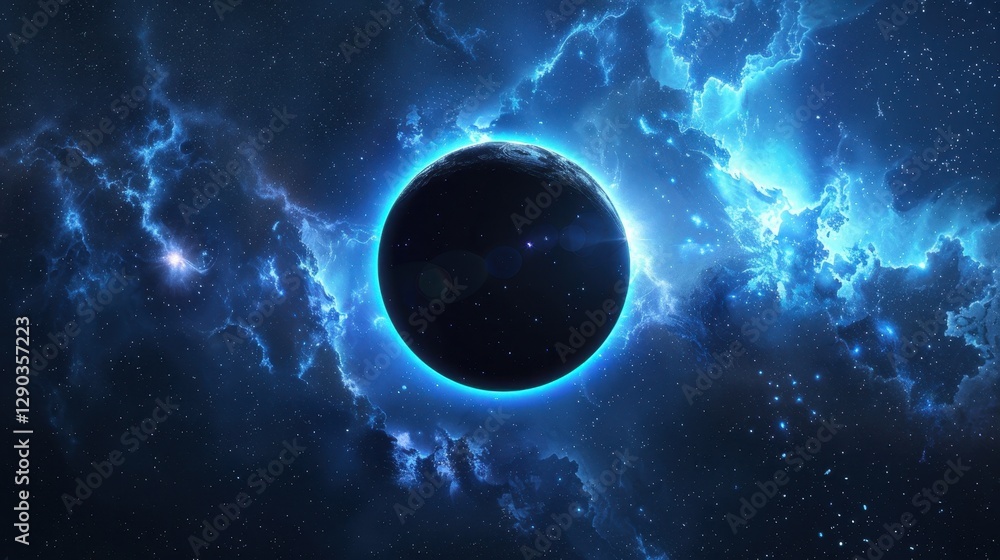 Wall mural abstract black hole with a swirling nebula and stars, black hole abstract in the universe with a sup