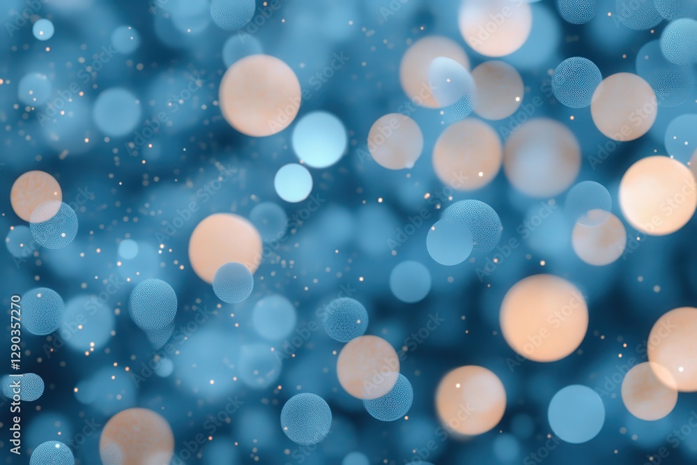 Poster abstract blue and peach bokeh background with sparkling particles