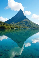 Obraz premium Bora Bora's majestic peak, mirrored in a tranquil lagoon , stunning, tropical