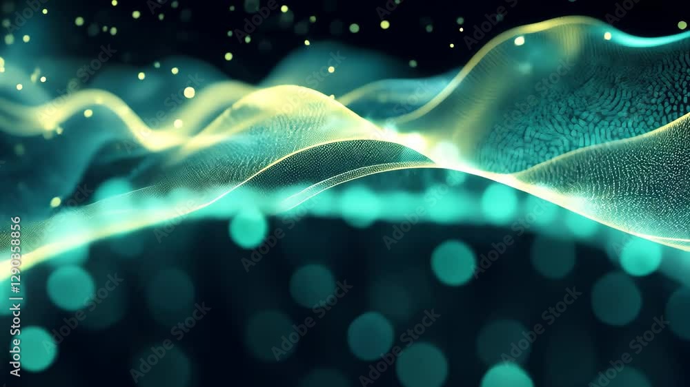 Aufkleber digital audio spectrum visualizes sound waves with particle effects in a dynamic composition, digita