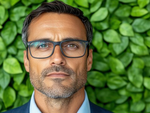 Elevate Your Brand with a Confident Portrait A clean-cut man with neat hair, polished glasses exudes professionalism in this business personal branding shot Project trustworthiness and success with