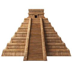 3D realistic solid wood Mayan pyramid with stairs isolated on transparent background