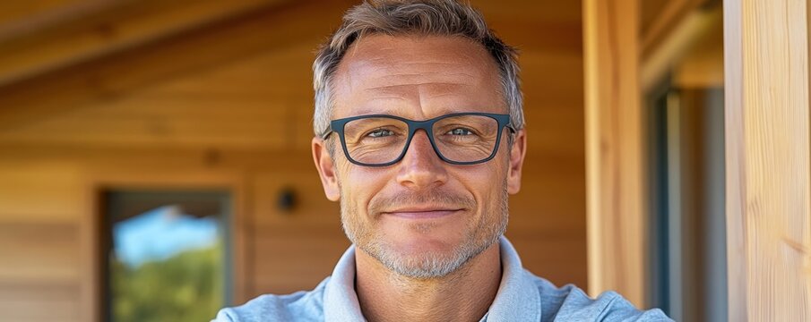 Elevate Your Brand with Authenticity Capture a powerful first impression with a Smiling man with polished look and trendy glasses embodying a modern personal brand vibe This image features clean