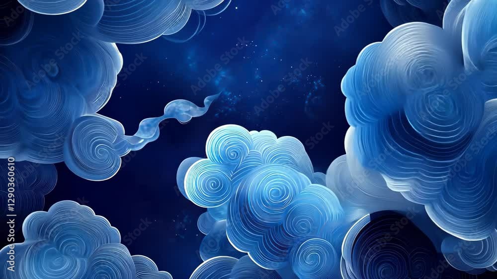 Poster Seamless abstract background of swirling blue clouds with a deep atmosphere and smooth textures, abstract blue clouds background, seamless