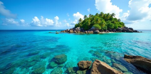 Obraz premium Azure lagoon, vibrant coral reef, lush island , nature, Polynesia, paradise