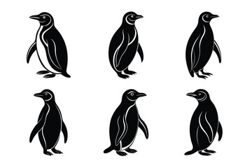 Naklejka premium Set of penguin silhouette vector illustration.