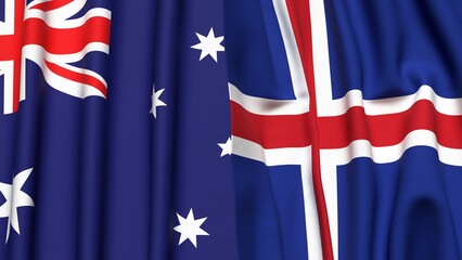 Flags of AUSTRALIA and ICELAND with realistic cloth texture