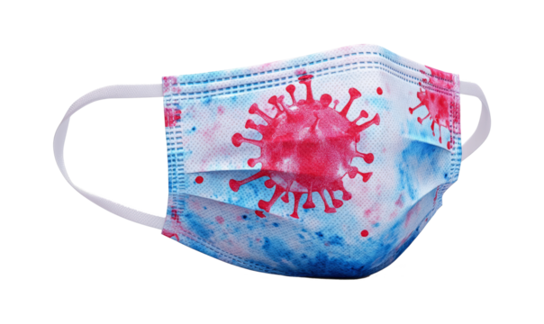 Microscopic Virus Particles Pattern on Medical Face Mask Design Isolate on Transparent Background
