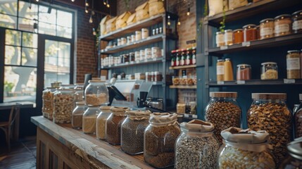 Cozy Artisan Grocery Store with Glass Jars and Natural Products