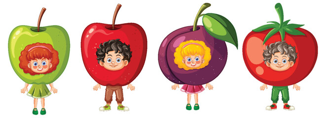Children with Fruit Costumes Illustration