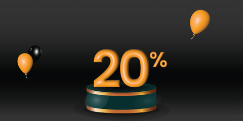 Product price discount on podium display color with black background. Modern studio, wall scene fashion, stage podium scene with for Award Ceremony. 3D rendering.