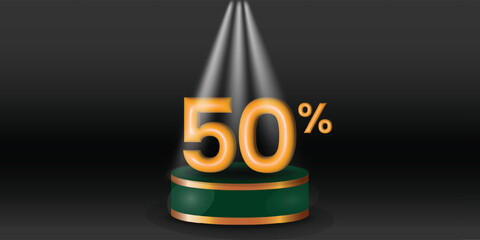Product price discount on podium display color with white spotlights on a black background. Modern studio, wall scene fashion, stage podium scene with for Award Ceremony. 3D rendering.
