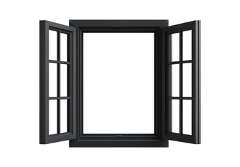 Modern and minimal house window for interior decoration isolated on background, open office glass window frame.	