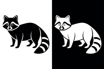 Raccoon Silhouette Vector Icon Black & White Background.