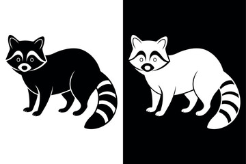 Raccoon Silhouette Vector Icon Black & White Background.