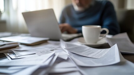 Retirement financial stress in a serene study. Featuring concern and reflection