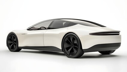 White electric car rear view, studio shot, clean background