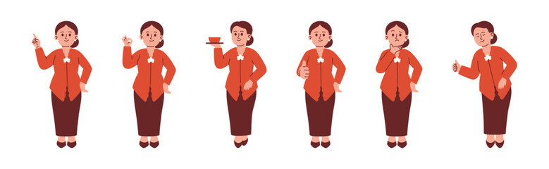 Indonesian Woman Wear Kebaya Attire with Various Poses and Gesture