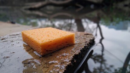 Wet Sponge: Saturated with liquid, this sponge leaves a damp trail behind as it scrubs surfaces, absorbing dirt and moisture for effective cleaning.
