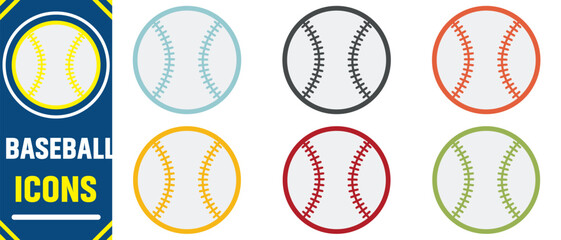 Baseball ball icon.Baseball sport game linear and full pictogram.   Equipment for professional american sport. Symbol of play, team, game and competition, recreation.Baseball flat icon for sports apps